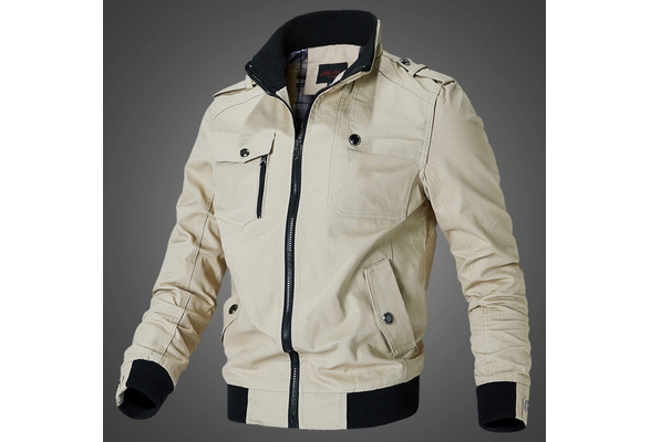 New men's stand collar zipper jacket multi-pocket military jacket