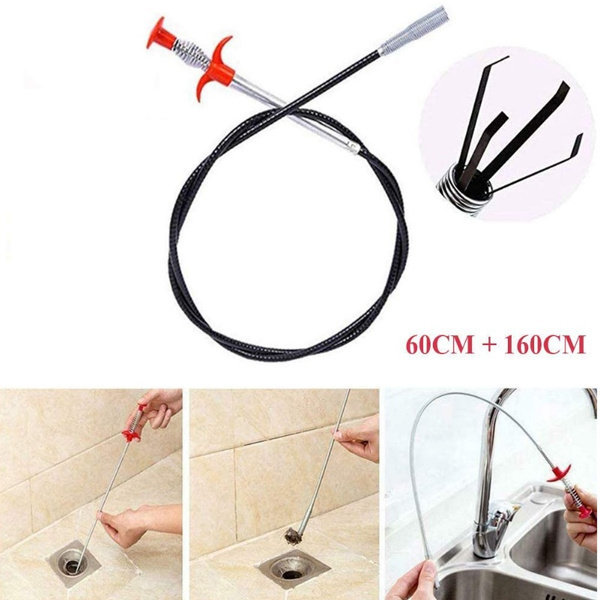 UK Drain Snake Clog Remover Kitchen Sink Shower Hair Catcher Clean Tools Set 