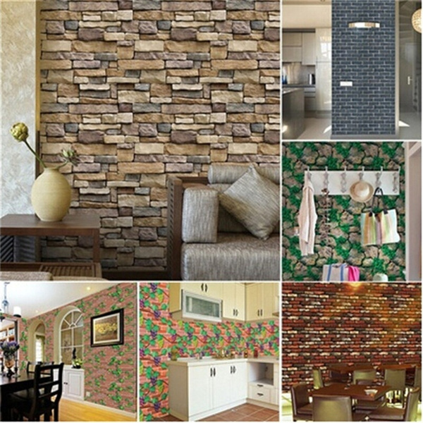 Fashion Realistic Brick Rock Wall Paper TV Background Wallpaper Roll  Sticker Home Decor | Wish