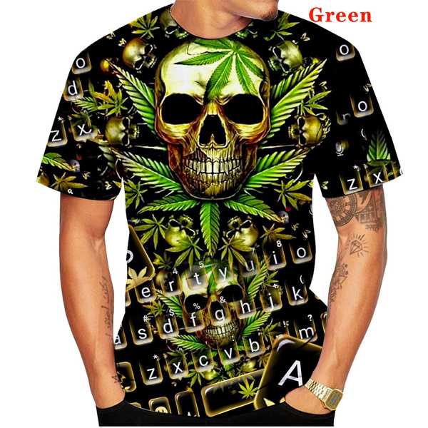 O-neck Funny Weeds Green Leaves Tops 