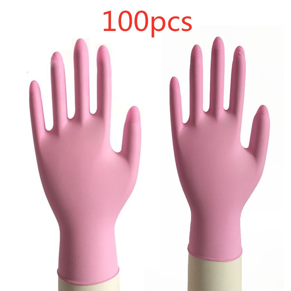 pink latex gloves