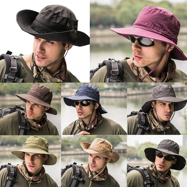 Fashion Outdoor Mens Sunhat Topee Cap Wide Brim Military, Unisex Fishing Hiking  Camping Hats