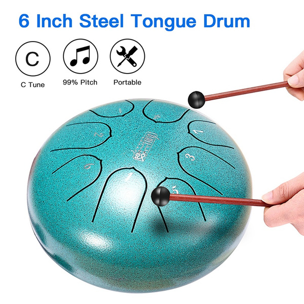 OYEL Percussion Instrument Steel Drum Kit Lotus Drum C key with Music Book and Carry Bag for Concert Steel Tongue Drum 8/13/14Notes 6/8/ 13/14 inch 6in, Malachite 