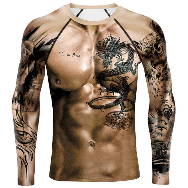 Mens Training Compression Shirt Muscle Tattoo Dragon 3D Printed T-shirts  Quick Dry Running Tights Long Sleeve Sportswear Workout Clothes | Wish