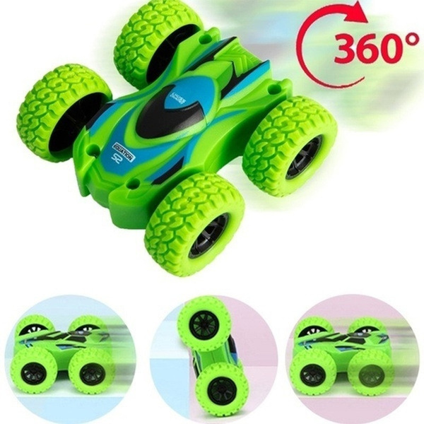 Friction Powered Car Toys for Kid 360° Roll Over Rotation 4 Wheels Drive Green