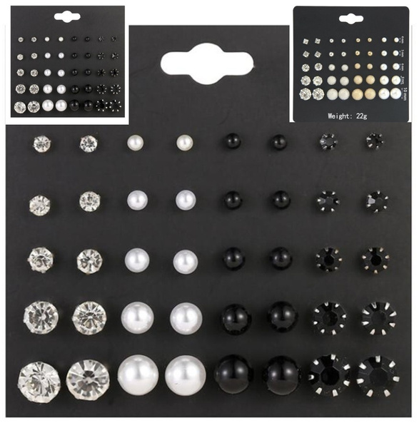 20 Pair/Set 925 Sterling Silver Natural Pearl Zircon Earrings Ear Stud