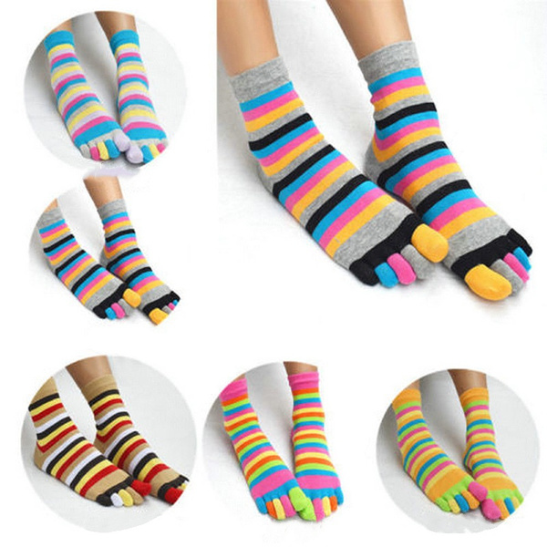 Unisex Comfort Five Finger Toe Socks Striped Cotton Warm Colorful Cotton Fall