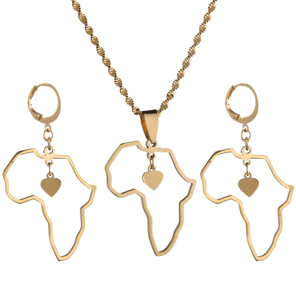 Open Heart Mini Set Africa Map Pendant earring & necklace set
