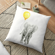 elephantbabywatercolorwithyellowballoon, sofacushionpillowcase, Pillowcases, Yellow