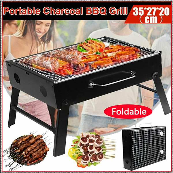 BBQ Barbecue Grill Large Folding Portable Charcoal Stove Camping Garden Outdoor 