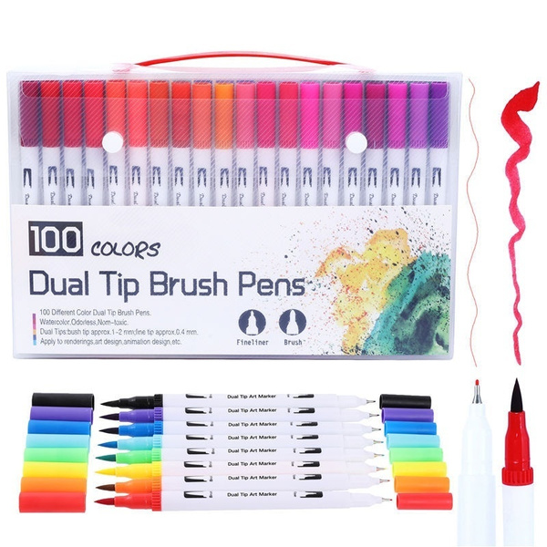 100 Colors Dual Tip Brush Marker Watercolor Markers Pen Art Fine Liner  Drawing Painting Graffiti Pen School Supplies