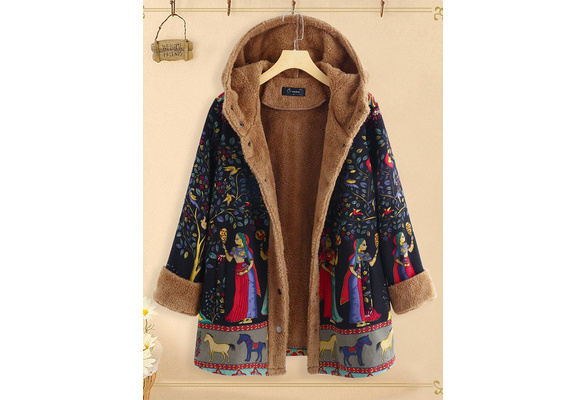 Wenini Women Fashion Vintage Jacket Plus Size Coat Thick Warm Side Buttoned Irregular Outerwear Blouse with Pockets