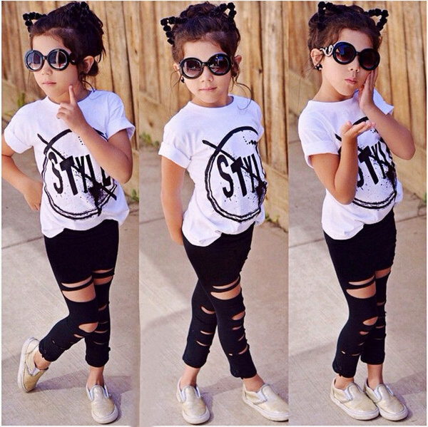 Buy Kids Baby Girls T-Shirt Tops Summer Autumn Mesh Hole Denim Pants Jeans  Harem Leggings Outfits Clothes Online at desertcartINDIA