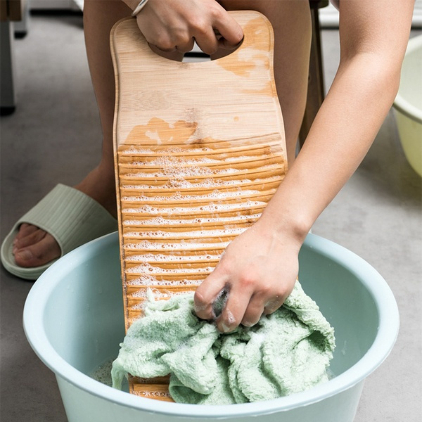 Solid Bamboo Scrubbing Board Anti-slip Laundry Washboard Cleaning Washing Board 