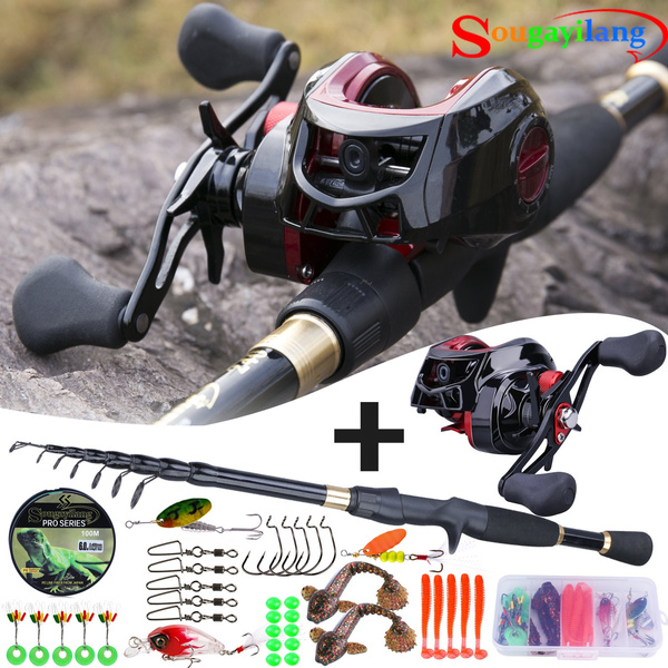 Sougayilang fishing rods and reels Carbon Rod Baitcasting Reel Travel  Fishing Rod Set with Full Kits for Freshwater Fishing