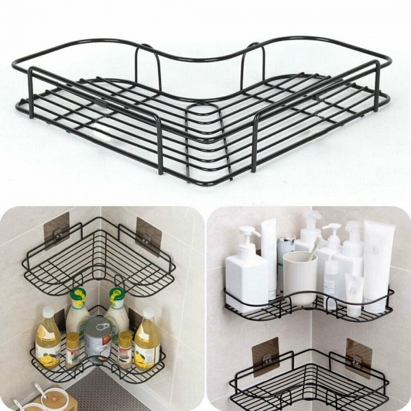 Bathroom Corner Storage Rack Shower Shelf Organiser Basket Tidy Metal Punch-Free 