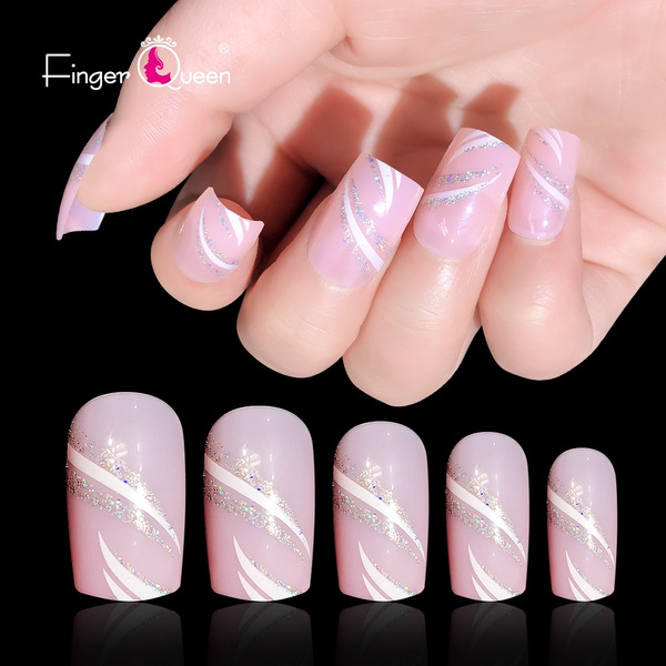 24pcs Blinking In Pink Fake Nails Short The Party Is The Highlight False Nails Nail Art Diy At Home Wish