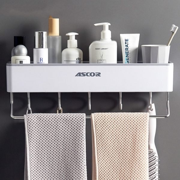 Punch-free Bathroom Shelf Shampoo Cosmetic Towel Storage Rack