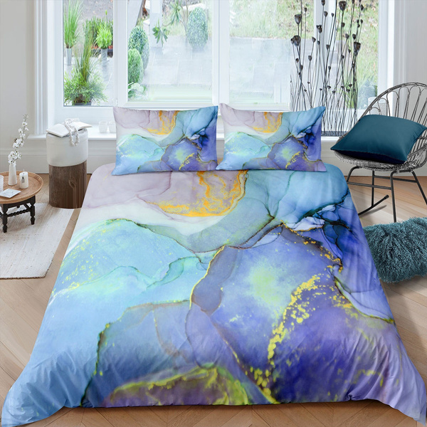 Marble Comforter Cover Set With Corner, Blue And Gold King Size Duvet Cover Sets Uk