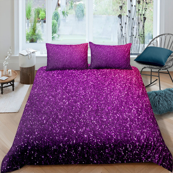 Purple Sequins Comforter Cover, Plum Bedding Sets Queen