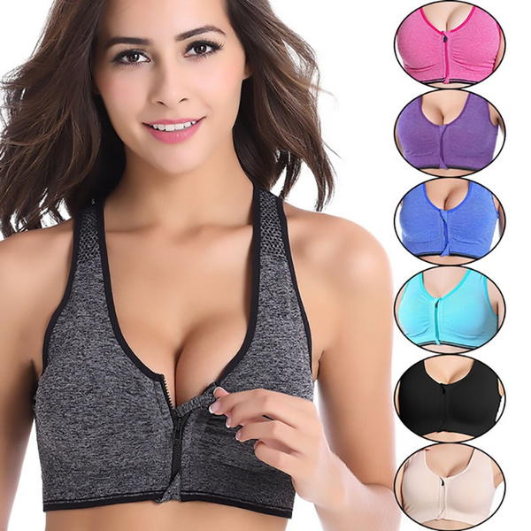 Women Zipper Push Up Sports Bras Plus Size Padded Wirefree Breathable Sports  Tops Fitness Gym Yoga Sports Bra Top
