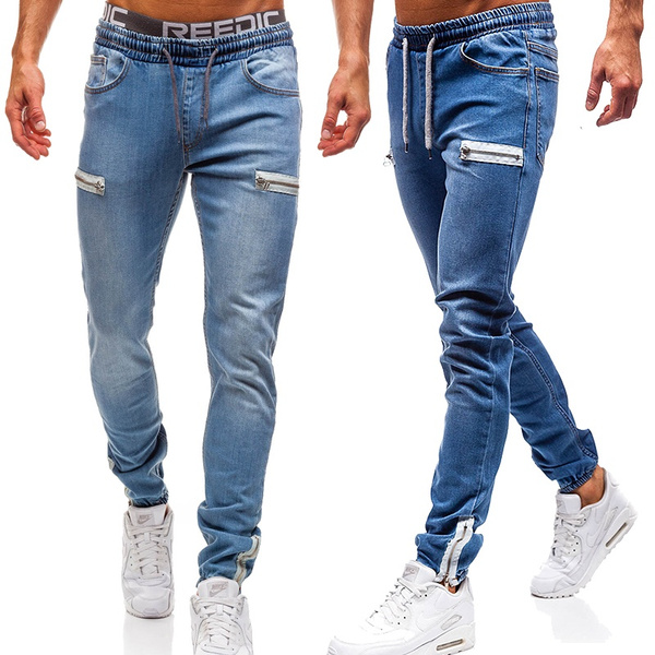 Trendy Men's Casual Pants Slim Fit Jeans Personality Drawstring Stretch
