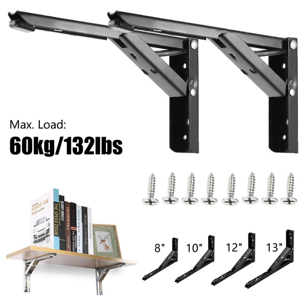 2pcs Black Folding Bracket for Shelves Table Desk Wall Mounted