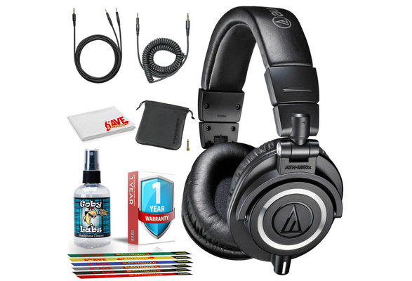 Audio-Technica ATH-M50x Monitor Headphones (Black) with 6Ave Cleaning Kit  and 6-Pack Reusable Cable Ties