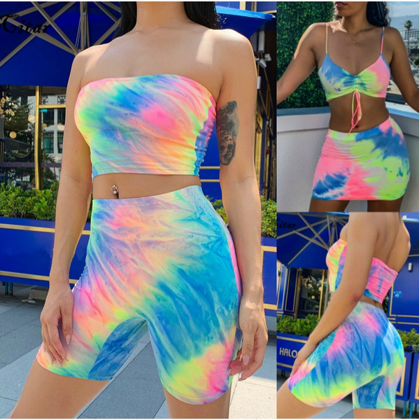 tie dye cycle shorts set