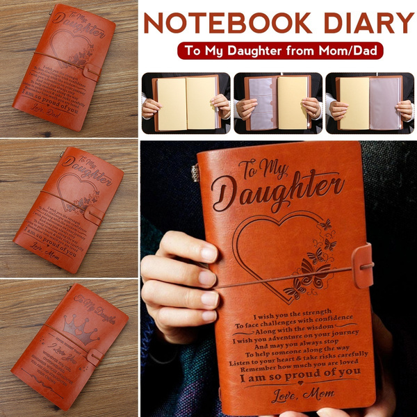 For Daughter From Dad Mom A6 Journal Notebook Diary Retro Leather Notepad Drawing Sketch Book Travel Diary Gifts Wish