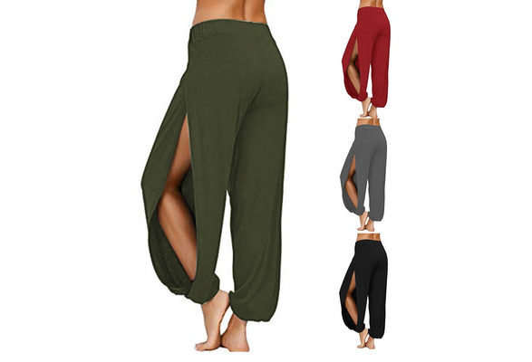 Women Side Slit Trousers Hippie Baggy Harem Pants Yoga Leggings