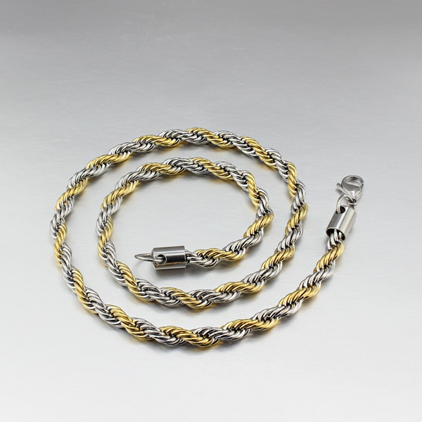 Gold silver stainless steel Singapore twist Chain necklace 6mm 24