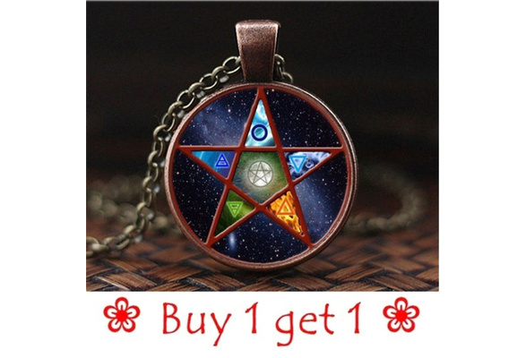 Gothic Cross Pendant Necklace Pentagram Earth Air Fire Water Theban 20" Chain 