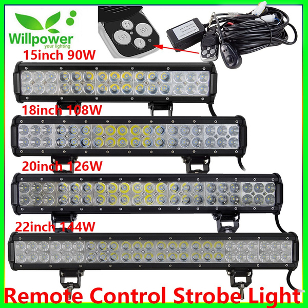 Willpower 6000K led light bar with Strobe Wiring Harness cable Kit for Off  road Truck Car SUV UTE ATV 4WD Driving Lamp size 15inch 90W, 18inch 108W,  20inch 126W, 22inch 144W