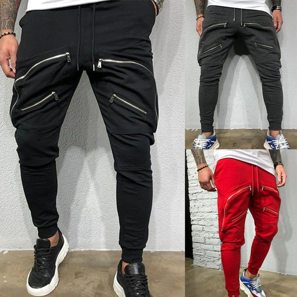 Streetwear Men Zipper Cargo Pants  Men Street Wear Cargo Trousers
