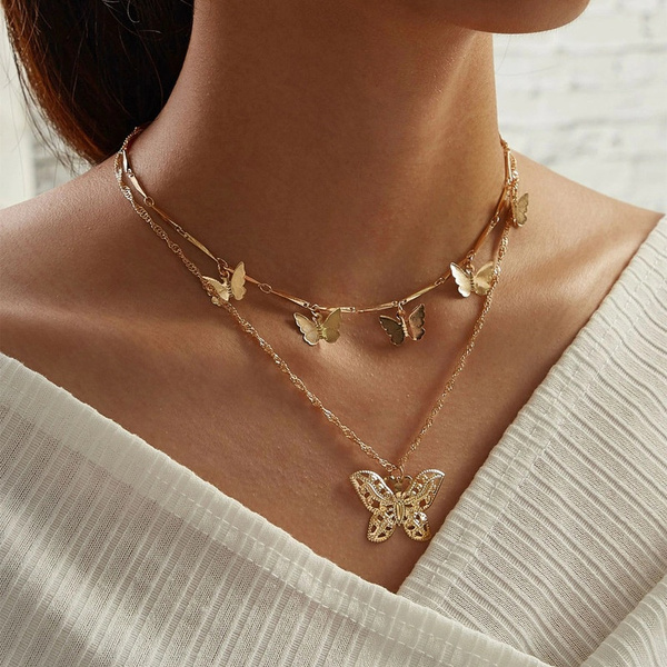 Download 2020 Multi Layer Butterfly Necklace Women Butterfly Pendant Necklaces New Fashion Gold Choker Necklace Jewelry Girl Statement Chain Necklace Wish