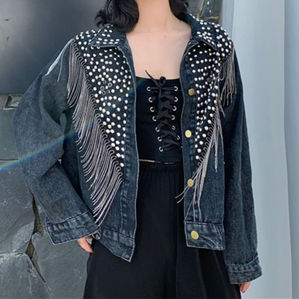 Shop Cropped Black Denim Jacket with Studs | Studded Jean Jacket | Pretty  Attitude