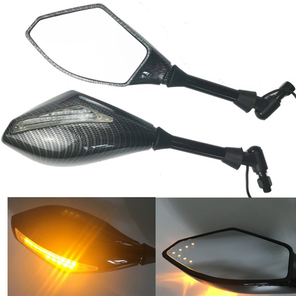 Rearview Mirrors With LED Turn Signal Light For Suzuki Yamaha Honda Kawasaki