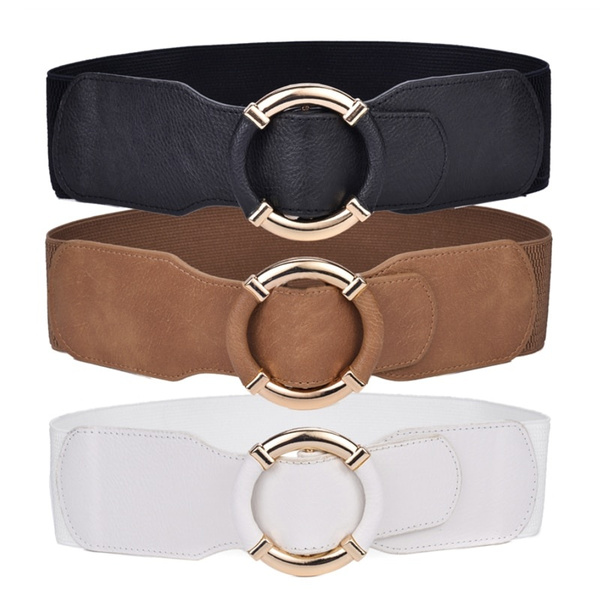 Women's wide belt waist elastic stretch belts for women wrapped gold circle  buckle plus size ceinture femme cummerbunds