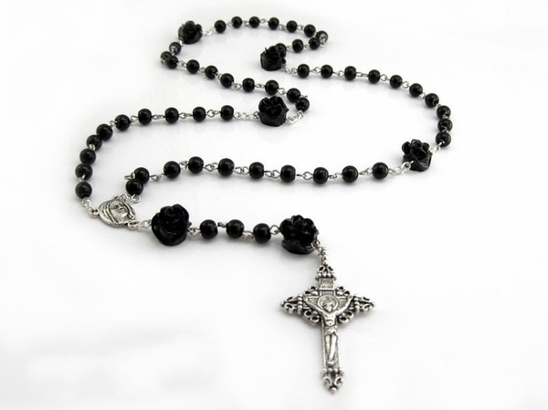 Black rosary necklace, Catholic rosary, gothic rosaries, | Wish