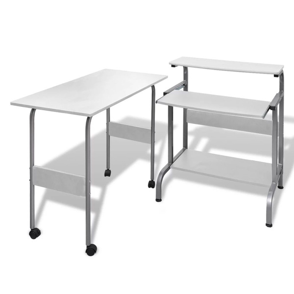 2 Piece Computer Desk with Pullout Keyboard Tray White Computertisch