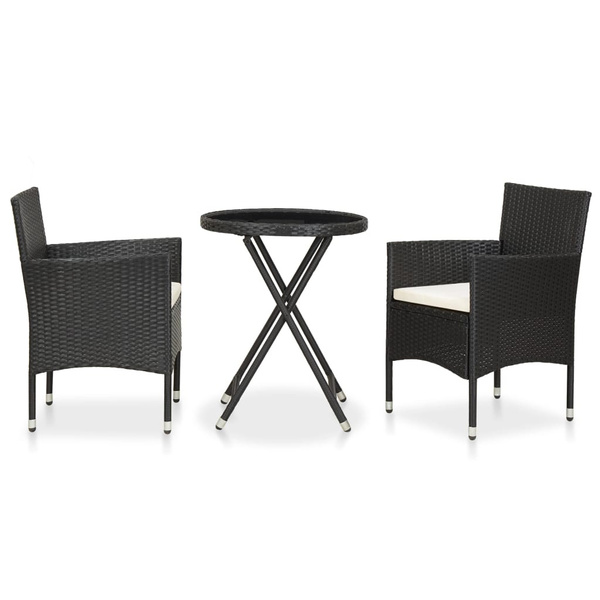 3 Pcs. Bistro Set Poly Rattan And Tempered Glass Black BistroSet