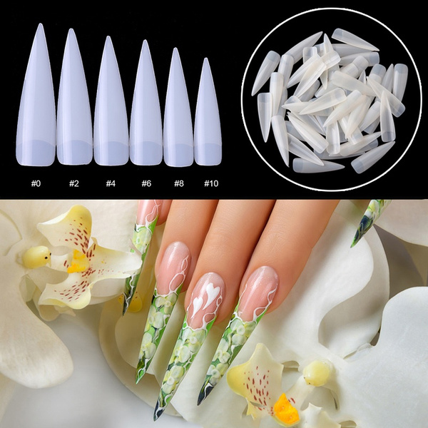 100pcs Half Cover Long Stiletto French False Nails Tips Extra Long Stiletto Fake Nail Art Tips Acrylic Natural Color Nails Art Salon Tools Wish