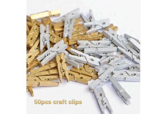 50pcs/pack Gold Silver Wooden Mini Clips for Paper Photo Craft Diy  Decoration Pegs