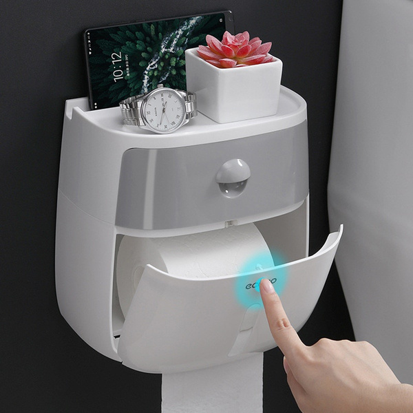 Wall Mounted Toilet Paper Holder Waterproof Tray Roll Tube Toilet Paper  Storage Box Tray Tissue Box Shelf Bathroom Accessories