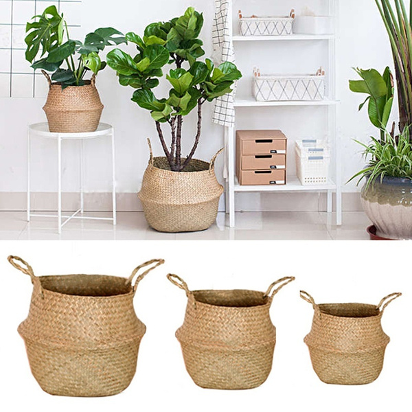 Storage Basket Rattan Straw Wicker Folding Flower Pot SeagrasssGardens Plante td 
