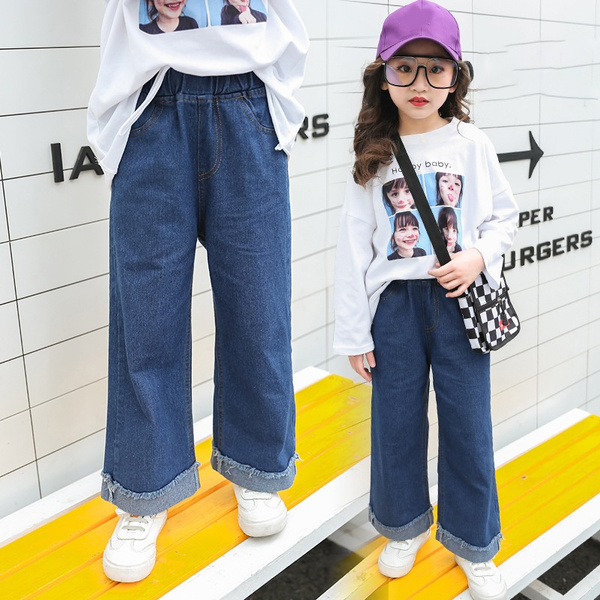 Kids Jeans Girl Wide leg pants Girls Denim Pants Elastic Waist Jeans For  Girls Spring Autumn Casual Clothes For Girls 3-12 Yrs