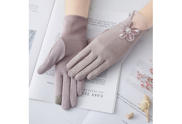 Bueautybox Sun Protective Gloves UV Protective Gloves Touchscreen Gloves for Summer Driving Riding Floral Women Breathable Anti Skid Sun Protection