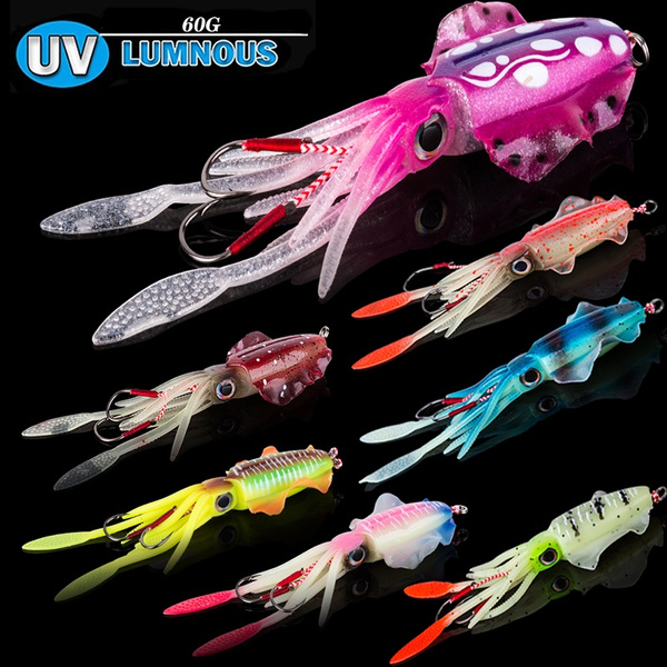 7 Colors 2.1OZ/60g Soft Lure Squid Luminous Fishing Lures Tuna Lures  Octopus Skirts Sea Fishing Wobbler Bait Lure