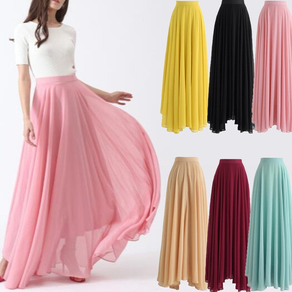 colorful chiffon maxi skirt